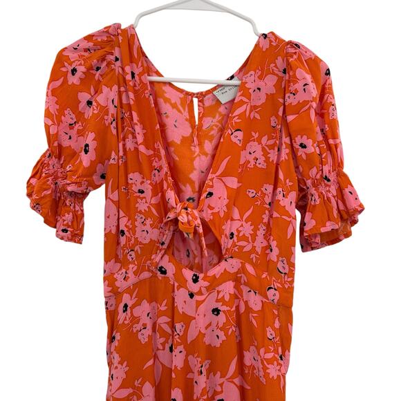 Rue Stiic Naveah Floral Jumpsuit XS Orange PInk Floral Cutout Tie Anthropologie - Picture 7 of 16